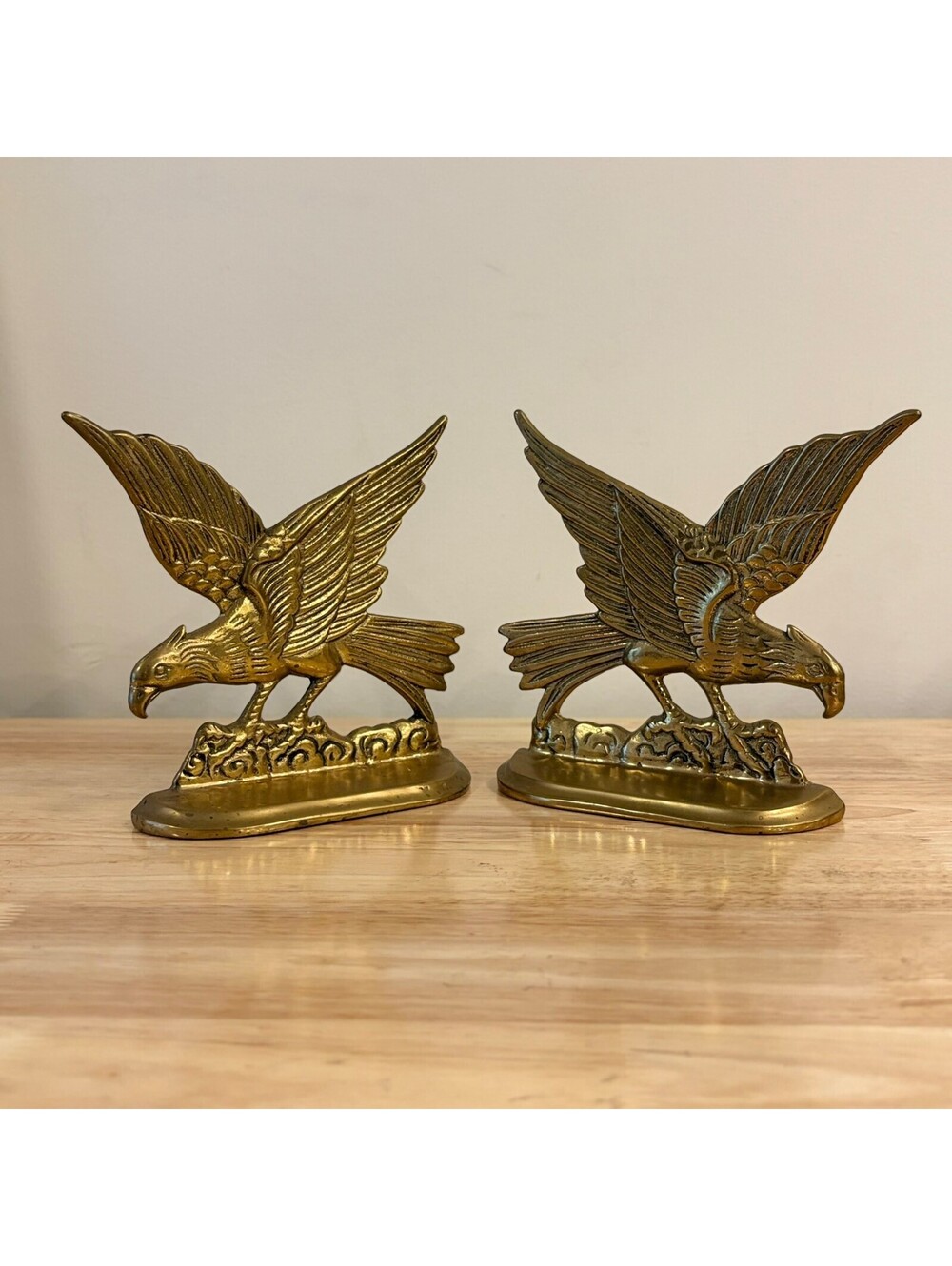 Brass Bookends Eagle In Flight Freedom Bird Hawk MCM Vintage Shelf Sitter Set 2